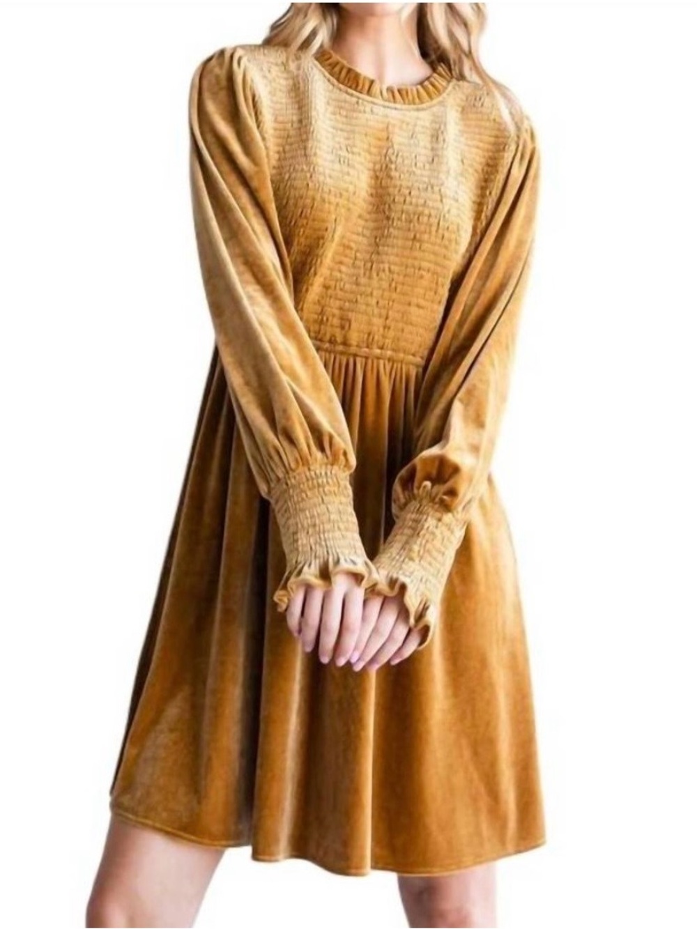 JODIFL Velvet Smocked Bodice Dress